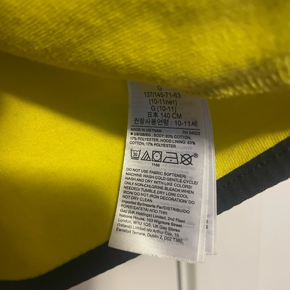 GAP Fit Bright Yellow Activewear Zip Hoodie for Kids Size Large 11-12y - Picture 7 of 10